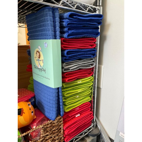 The Sloppy Chef 2 Blue Dish Drying Mats With Mesh Backing 16" X 18" Absorbent Ki - Picture 2 of 2